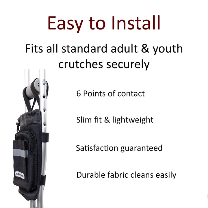 Crutcheze crutch bag attached below handgrip