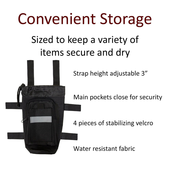 Crutch pouch with zippered and cinch-close pockets