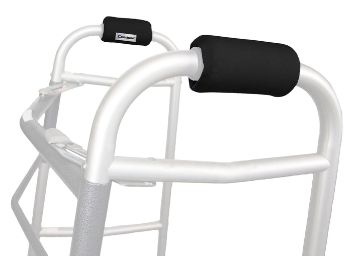 Crutcheze walker grip pads on 2-wheeled walker
