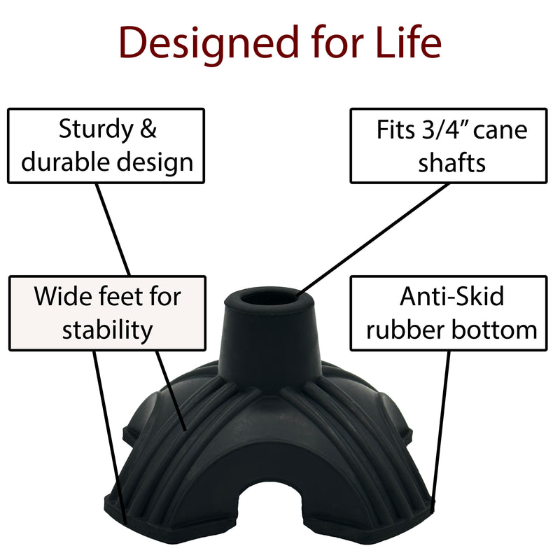 Cane Tip - Quad Rubber Replacement Foot Pad for Walking Canes - 3/4"